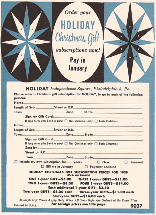1958 Holiday subscription offer